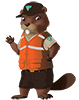 Agents of Discovery Agent for Upper Missouri Breaks National Monument waving. Beaver wearing BLM uniform with ball cap and a life vest