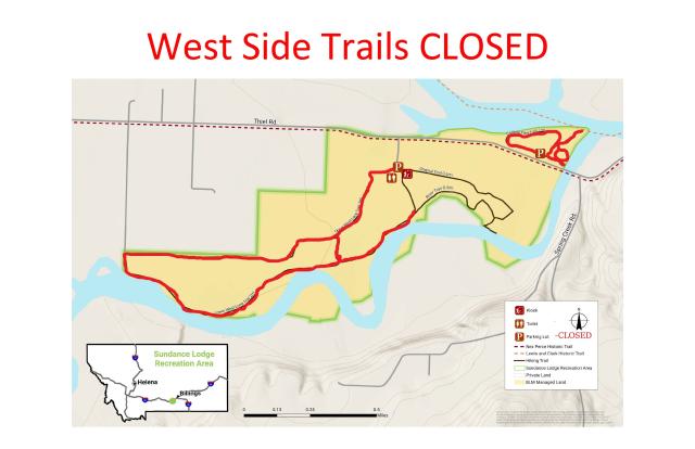 Map of Sundance Lodge showing which trails are closed.