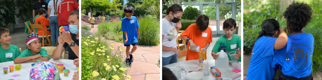 Four images of youth participating in learning activities and outdoor stations at the 2022 Earth Connections Camp in Utah. 