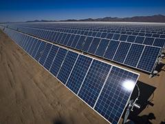 Renewable energy solar panels in the desert.