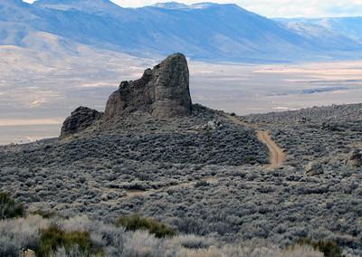 Large rock formation in the high desert.