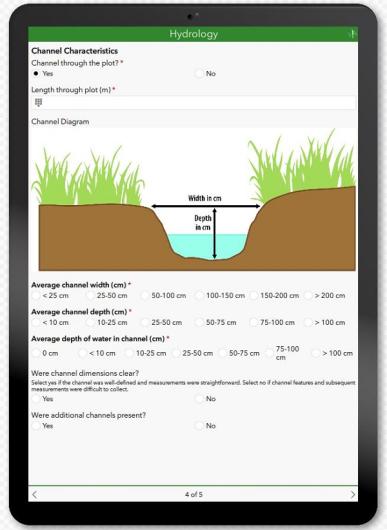 Tablet with the AIM digital data collection form showing help information for hydrology. 