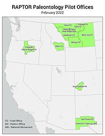 Map showing locations for RAPTOR Paleo Offices, updated February 2022