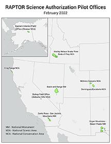 Map showing locations for RAPTOR Science Offices, updated February 2022