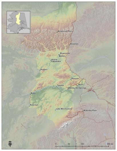 Map showing communities within Tanana Zone bounardy.