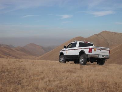 Pick up truck in dry hills