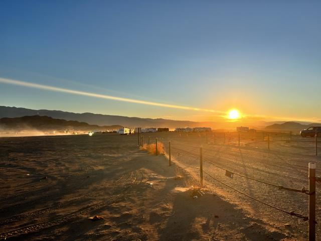 Sunset over a dune field