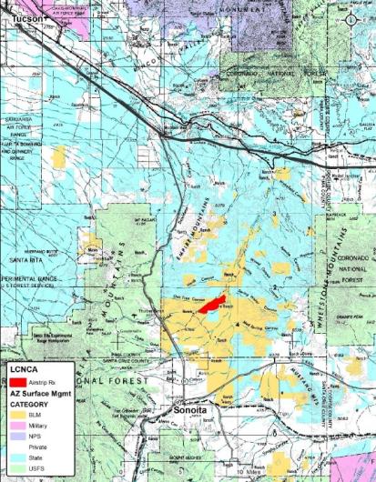 Map showing location of prescribed fire north of Sonoita.