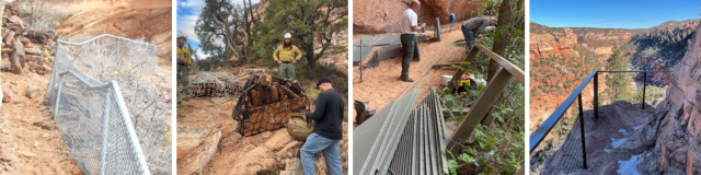 A safety hazard identified at the South Fork Indian Canyon Rock Pictograph Site, prior to 2021 improvements. Maintenance and repairs being made to the South Fork Indian Trail and Pictograph Site.