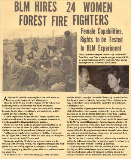 The July 1971 story from The Pioneer about the BLM’s All-Female Wildland Firefighting Crew.