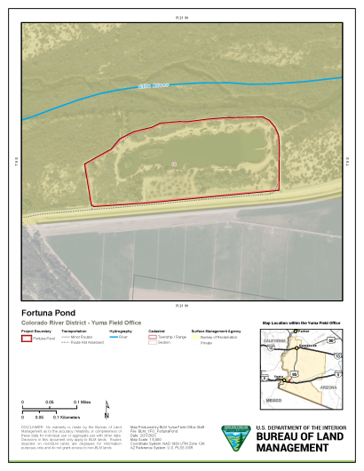 Map with Legend depicting the boundary of the closure area surrounding the Fortuna Pond 