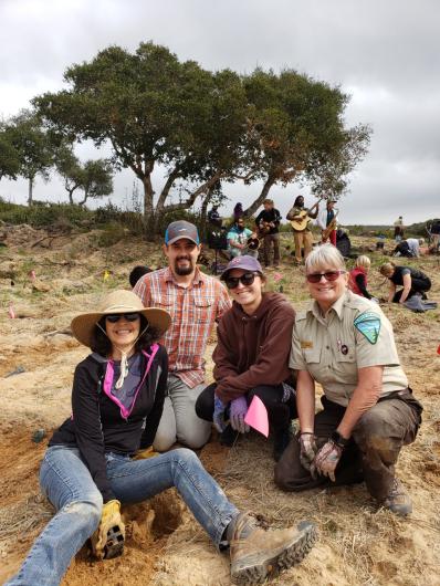 e a month. These hikes are an extension of the Junior Ranger program that is offered in school. 2020 - The students and teachers are also invited to participate in native planting events at Fort Ord. Pictured are Blanca Pauda, Dani Banionis and her husband attending a planting event. Blanca (now retired) and Dani are 4th grade teachers at Bardin Elementary school.