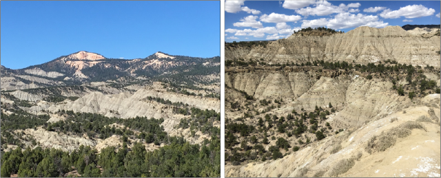 Side-by-side landscape views of the Kaiparowits Formation at Grand Staircase-Escalante National Monument. Photo credit: BLM Utah, Paria River District. 