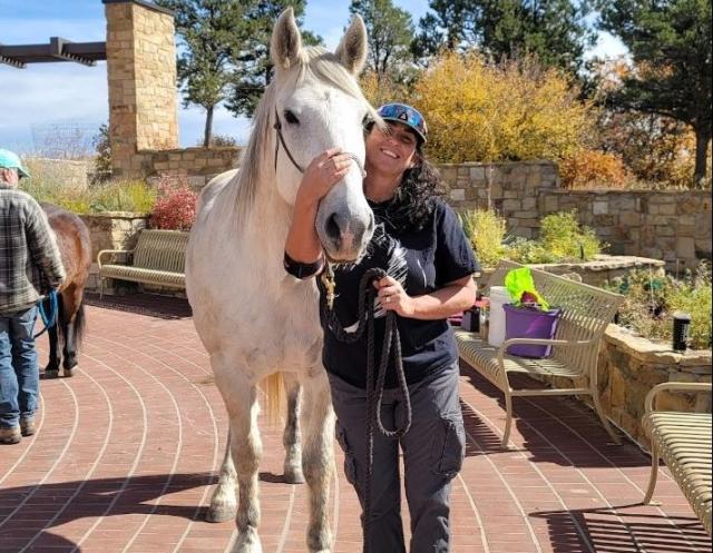 Southwest RAC member Tif Rodriguez brings her horse to WHB adoption information program at Canyons of the Ancients Visitor Center.