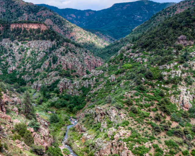 Scenic view of mountains and a canyon. 