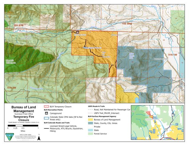 Map showing Gunnison Field Office lands under Temporary Closure Order.