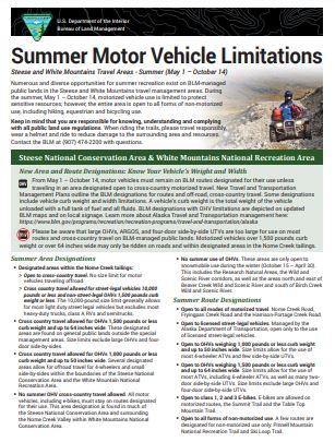 Image of front page of the Steese-Whites summer motor vehicle limitations