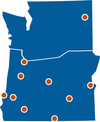 Basic drawing of office locations in the Oregon/Washington state office