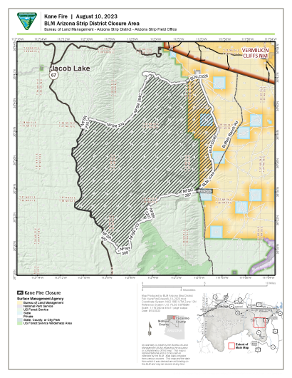 Map showing Kane fire closure area