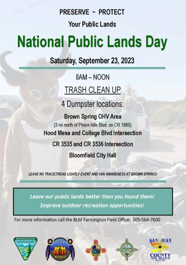 A graphic announcing the date  and details for the San Juan County National Public Lands Day event on Sept. 23 from 8 a.m. to noon.