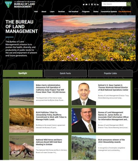 BLM.gov homepage on the old site.