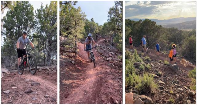 Mountain bikers and hikers participate in group activities during the NRT event.