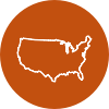 Orange circle with an outline drawing of the continental US
