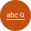 Orange circle with white letters "abc" next to a magnifying glass