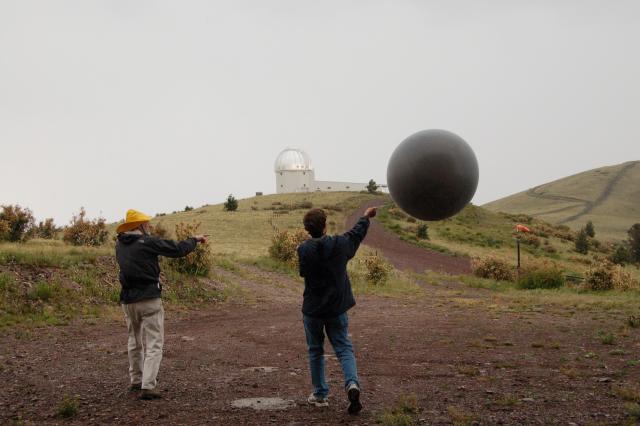 Photo of two people with weather balloons at the Langmuir Principal Research Site Photo