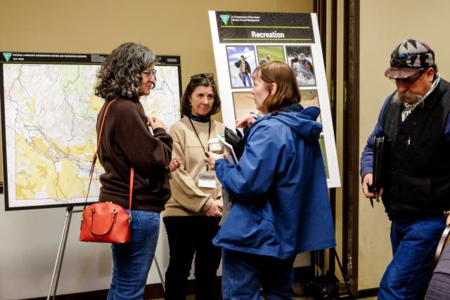 BLM Idaho State Director Karen Kelleher talks to the public during a renewable energy meeting (Caleb Ashby, BLM)