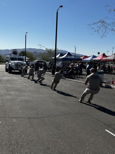 The BLM team pulls the Lake Havasu City SWAT Team's monstrous 18,000-pound ballistically engineered assault response counterattack (BEARCAT) vehicle for 100 feet.