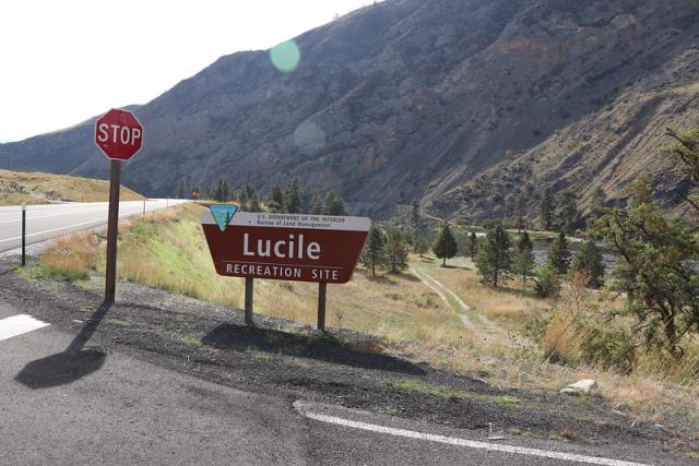 Lucile recreation site sign alongside the road