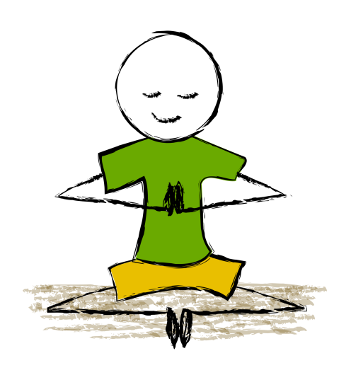 A graphic of a person sitting with hands together in a yoga position. 