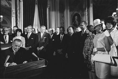 National Archives photo of people listening to a speaker during the Civil Rights March, 1965