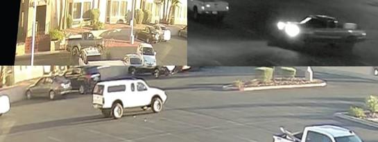 A montage of security camera footage depicting a white tacoma