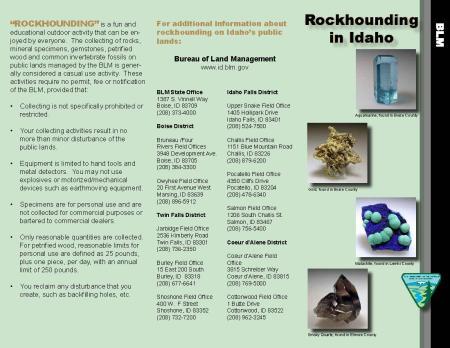 A small picture of the trifold brochure for Recreational Rockhounding.