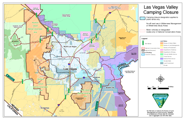 Map of camping closure area in Las Vegas Valley