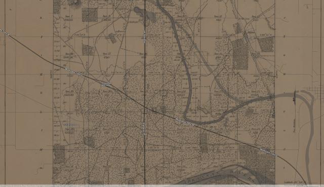 A brown plat, showing a map of Tullahassee, Oklahoma in 1898