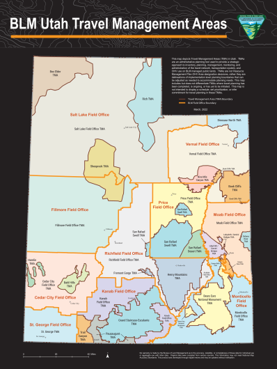 Map of the Utah Travel Management Areas.