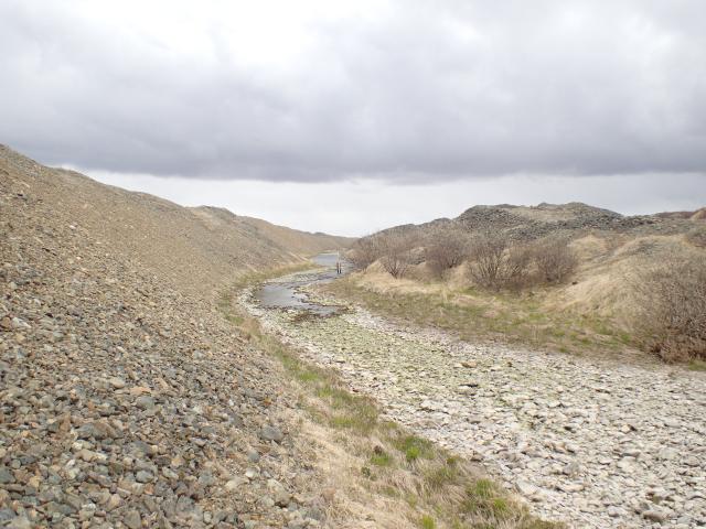 Photo of Salmon River's dry bed.