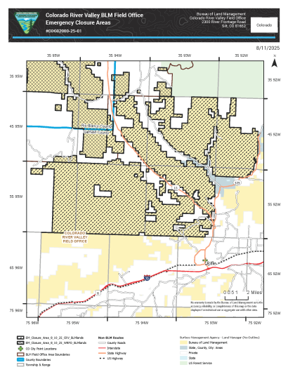map of BLM public lands closed in Garfield County because of the Lee Fire