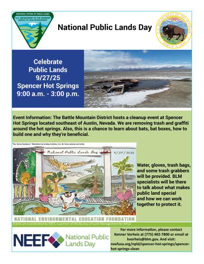 A flier shows the Spencer Sot Springs with art promoting National Public Lands Day.