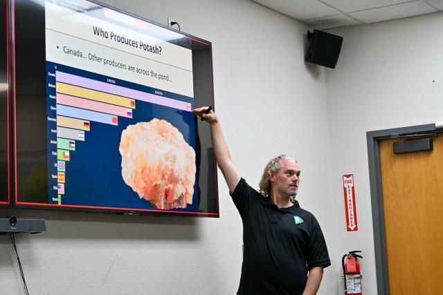  Tom Evans, a geologist in the Carlsbad Field Office, gives a presentation on potash.