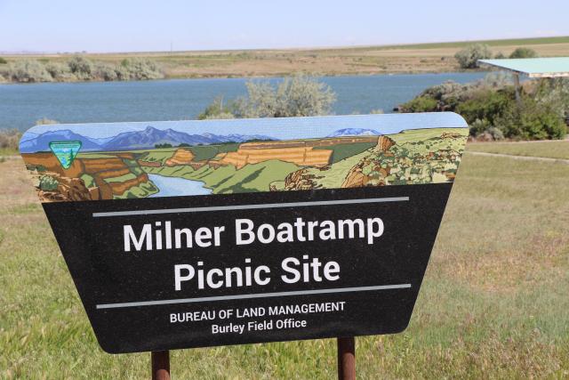 Milner Historic Recreation Area boat ramp picnic area sign