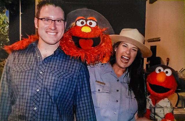 Amala Posey-Monk and her husband, Bentley, on the set of Sesame Street, where Amala was a guest on the show.