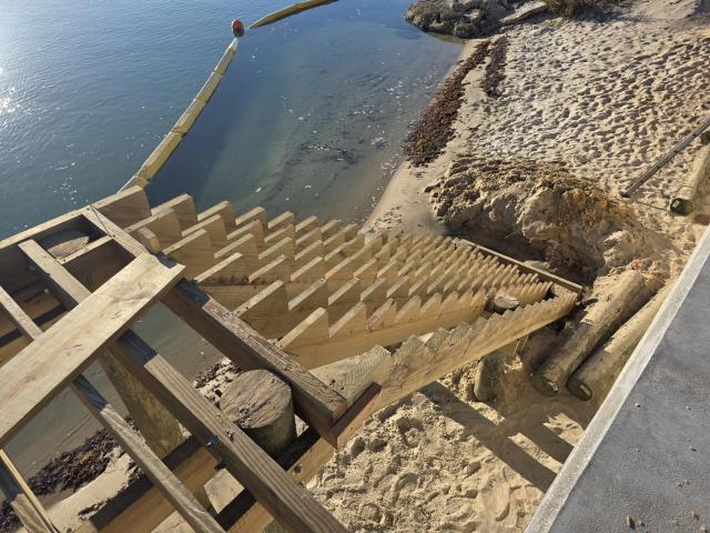 Steep looking stairs leading down to the shoreline