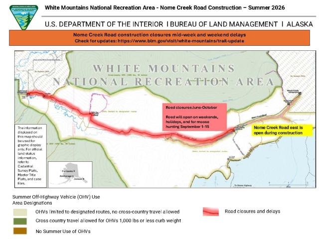 A map of a temporary road closure on Nome Creek Road