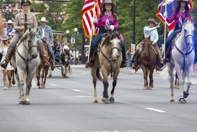 Secretary of the Interior Doug Burgum participates in the Cheyenne Frontier Days Parade during Day of the American West in Cheyenne, Wyo., on Thursday, July 23, 2026.