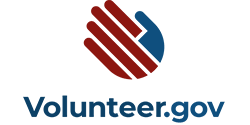Logo for Volunteer.gov, composed of a red and blue hand