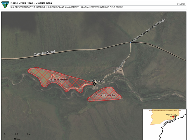 map depicting closures in the White Mountains